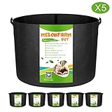 MELONFARM 5-Pack 15 Gallon Grow Bags Heavy Duty Aeration Fabric Pots,Thickened Non-Woven Plant Smart Pots with Durable Handles, for Plant Growing