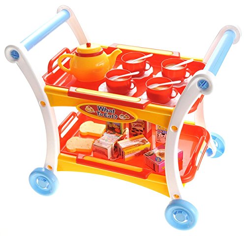 Tea Cups, Teapot, Cart Pretend Play Toy Party Set for Four