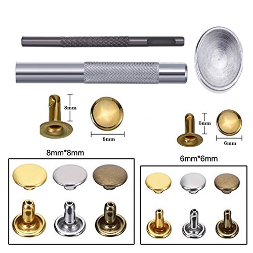 ISOTO 180 Sets 2 Sizes Leather Rivets Single Cap Rivet Tubular Metal Studs with 3 Pieces Fixing Tool for DIY Leather Clothing Craft Rivets Replacement,Snap Fastener Kit Button Tool
