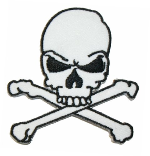 White Skull Crossbones Patch Biker Death Danger Embroidered Iron On Applique