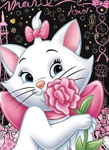5D DIY Diamond White Cat Love Kits, 5D White Cat Rhinestone Embroidery Cross Stitch Canvas Painting, Full Drill Arts and Crafts Pictures by Numbers for Adults Kids Gifts Home Wall Decor - 30*40 CM