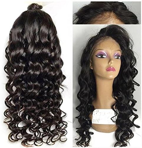 360 Lace wigs Pre Plucked Loose Curly Wave Lace Front Human Hair Wigs Glueless Brazilian Virgin Remy Wigs with Baby Hair For Black Woman(#1 18inch with 130% density)