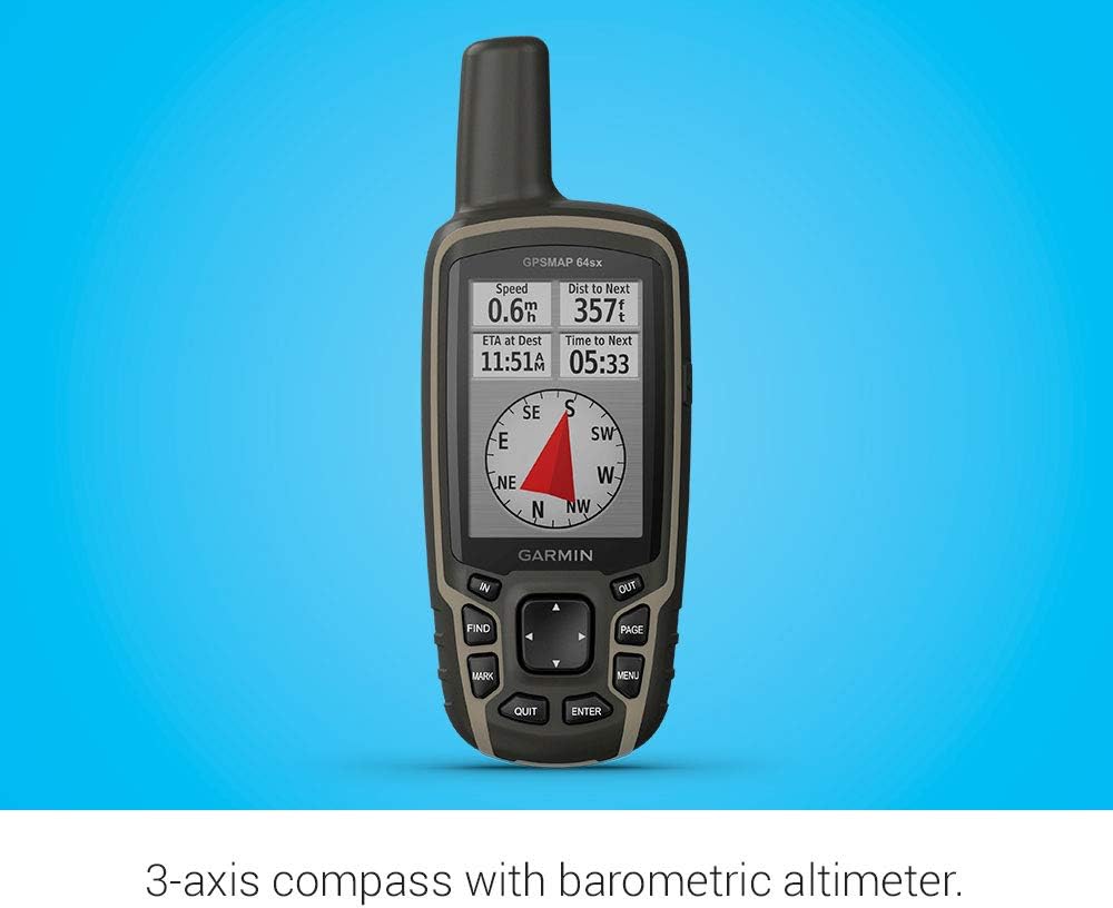 Garmin GPSMAP 64sx, Handheld GPS with Altimeter and Compass, Preloaded With TopoActive Maps, Black/Tan