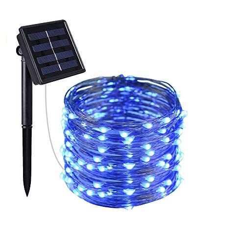 Easy-purchase Solar Powered String Lights, 2 Modes 66ft 200 LED Copper Wire Lights, Starry String Lights, Waterproof Solar Decoration Lights for Patio Lawn Garden Home Yard Christmas Tree (Blue)