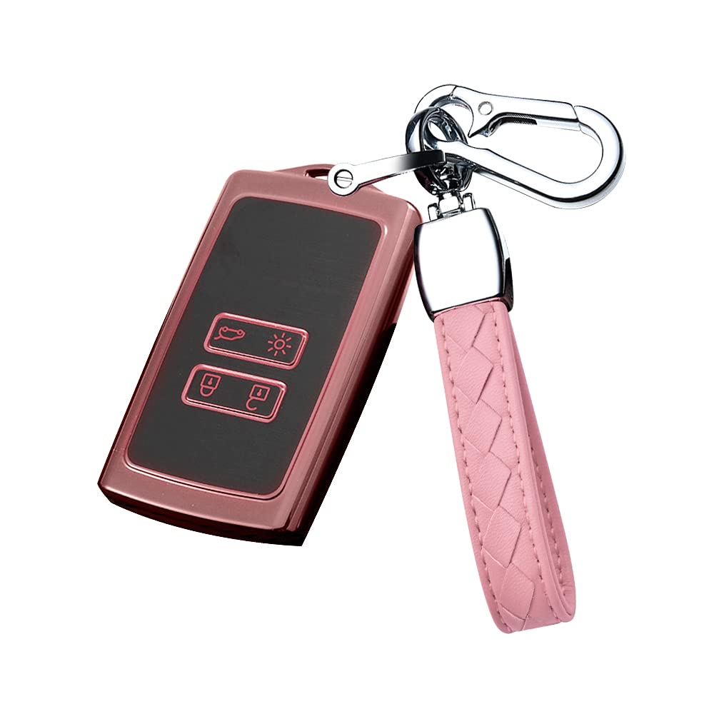 HIBEYO Samrt Car Key Case Fits Renault Cover TPU Silicone Protective Case Key Cover for Renault Megane Espace Scenic Laguna Koleos Clio Zoe Key Fob Protective Case 4 Buttons Pink