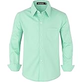 Spring&Gege Boys' Cotton Dress Shirt Long Sleeve Casual School Uniform Woven Button Down Shirt