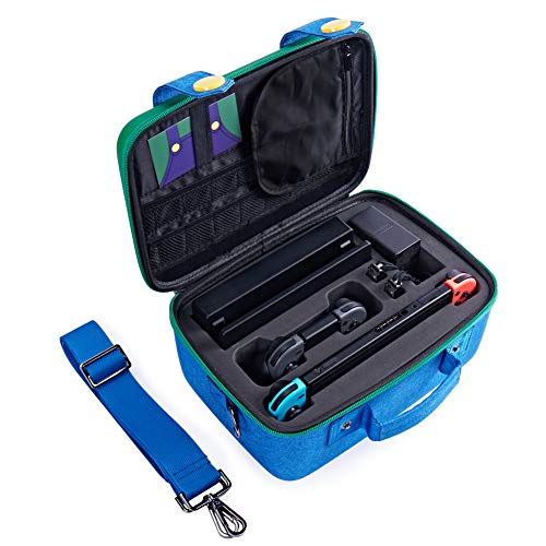 Funlab Travel Carrying Case Compatible with Nintendo Switch System,Cute and Deluxe,Protective Hard Shell Carry Bag for Nintendo Switch Console & Accessories(Green)