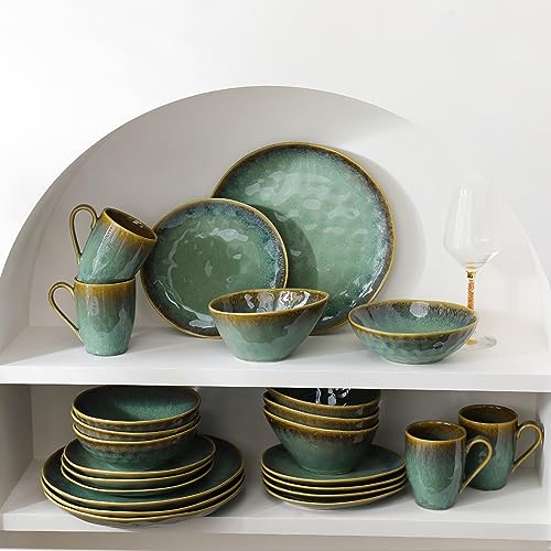 Set of 4 Appetizer and Sauce Plates for 4, Cake Dinnerware Set, Dinner Service, Modern Green Design