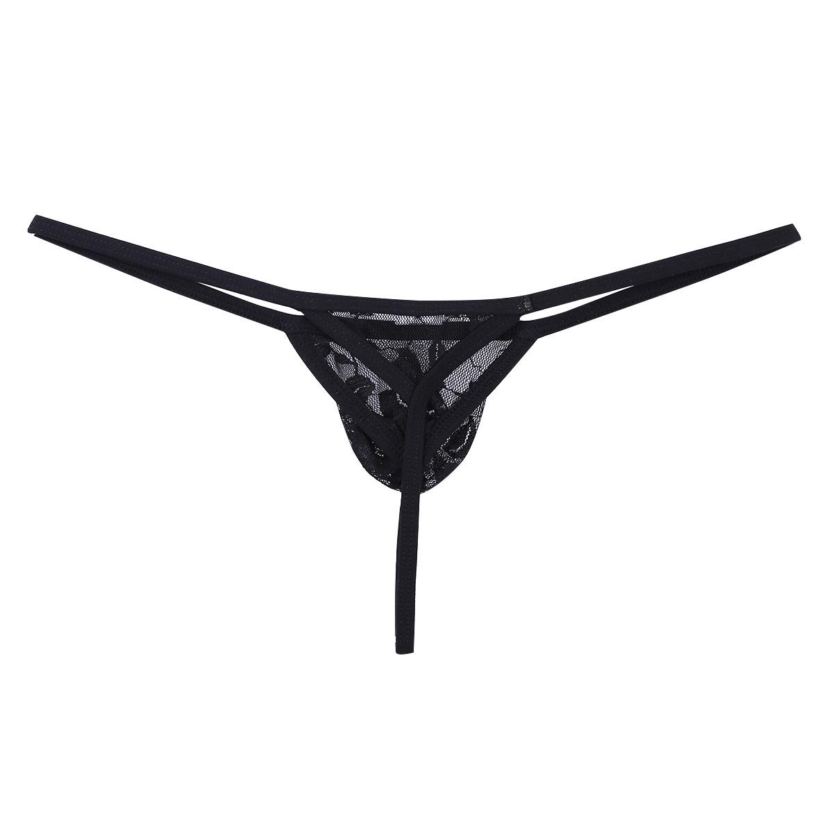 Buy Men's Lace Pouch Sexy Thongs G-String Sissy Panties Mesh Sheer Low ...