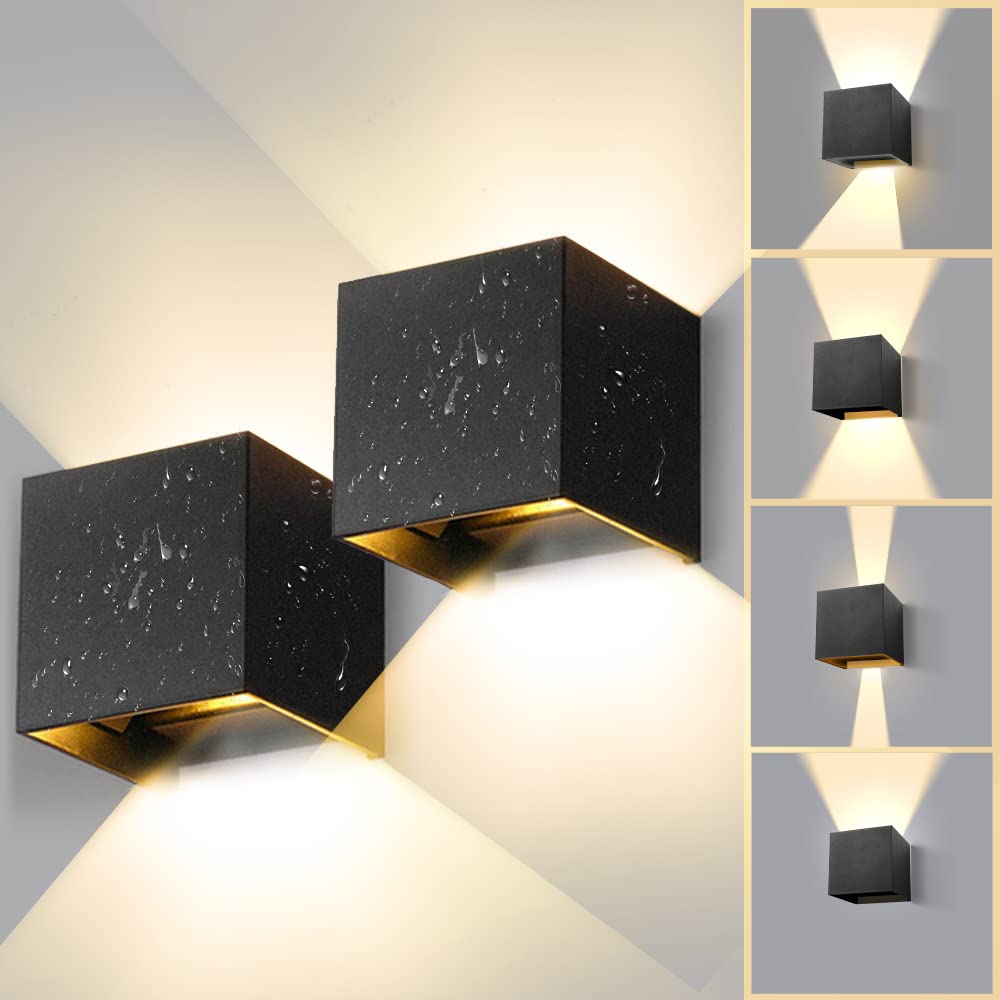 CHENBEN LED Outdoor Wall Lights Up and Down Wall Light 2Pack 12W 3000K Square Outdoor Lights IP65 Waterproof Outside Wall Light Adjustable Black Indoor Wall Lamp for Living Room,Hallway,Bedroom