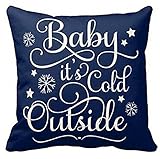 Season's Blessing Baby It's Cold Outside Snowflake Color Background Cotton Linen Decorative Throw Pillow Case Cushion Cover Square 18 