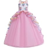 MYRISAM Girl's Unicorn Rainbow Long Tulle Dress Wedding Birthday Princess Carnival Party Performance Dance Pageant Ball Gowns