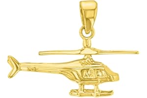 Jewelry America Solid 14K Yellow Gold Helicopter with Motion Moving Propeller Pendant