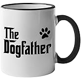 Promotion & Beyond The Dogfather Tea Coffee Ceramic Mugs (White (Black Rim/Handle), 11oz.)