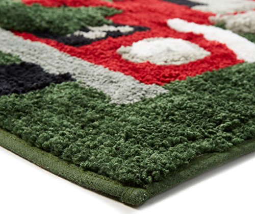 Christmas Bath Rug, Retro Winter Time Holiday Red Truck Design with Wreath Decoration, Seasonal Plush Tufted Polyester Bathroom Mat, 20 x 30 Inches Rectangle