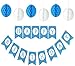 Happy Birthday Banner For A Boy With Set of 6 Large 8 inches Tissue Paper Pom Pom Balls - Blue Polka Dot Birthday Banner - New Designed Birthday Bunting Decorations Kit and Party Supplies For Kids