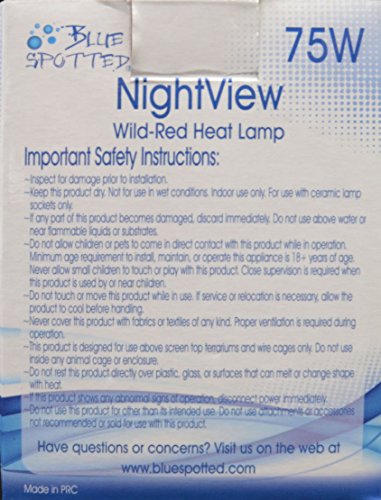 Blue Spotted NightView Wild-Red Heat Lamp Ideal As A 24 Hour Heat Source for Your Pet Reptiles and Amphibians! (75 Watt)