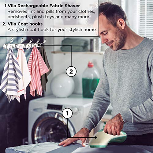 Vila Fabric Shaver, Portable and Battery Operated Hairball Remover, Quickly and Safely Eliminates Lint, Fuzz and Pilling, Easy to Use Sweater Defuzzer