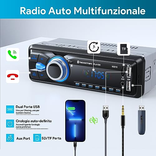 Chismos Bluetooth Car Stereo, 1 DIN Car Radio FM Radio Car MP3 Player Supports 2 USB/SD/Aux/Remote Control/Quick Charge, Support iOS/Android (Does Not Have RDS/CD)