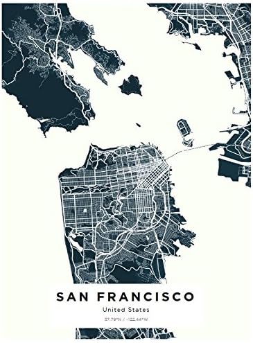 YourOwnMapsSan Francisco City Street Map Wall Art Print Picture Wall Decor Home Interior - Map Picture for Office Wall Decor 18x24