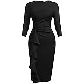 Memoriesea Women's Vintage Bodycon 3/4 Sleeve Work Church Knee Length Pencil Midi Dress