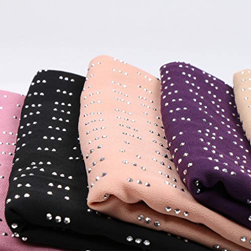MEIYIN Muslim Women Hijab Silver Hot Drill Beaded Head Cover Scarf Chiffon Shawl Wraps