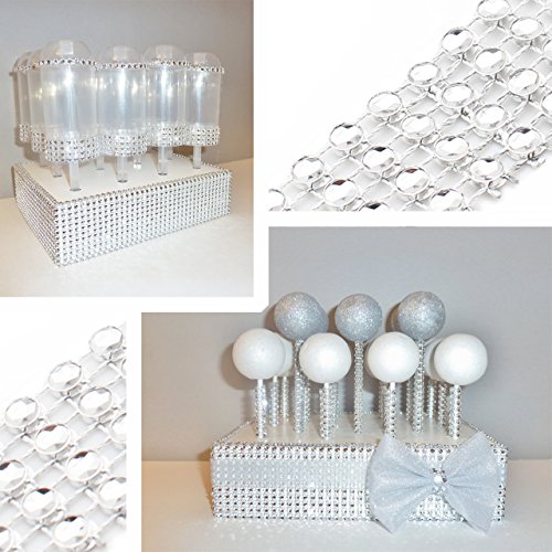 Benvo 4 Row 10 Yard Acrylic Bling Diamond Rhinestone Ribbon Wrap for Wedding Cakes, Birthday Decorations, Baby Shower Events and Arts and Crafts Projects 10 yard, Silver