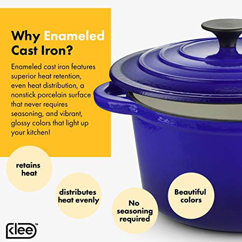 Klee Enameled Cast Iron Dutch Oven Casserole Dish with Self-Basting Cast Iron Lid, 4-Quart (Blue)