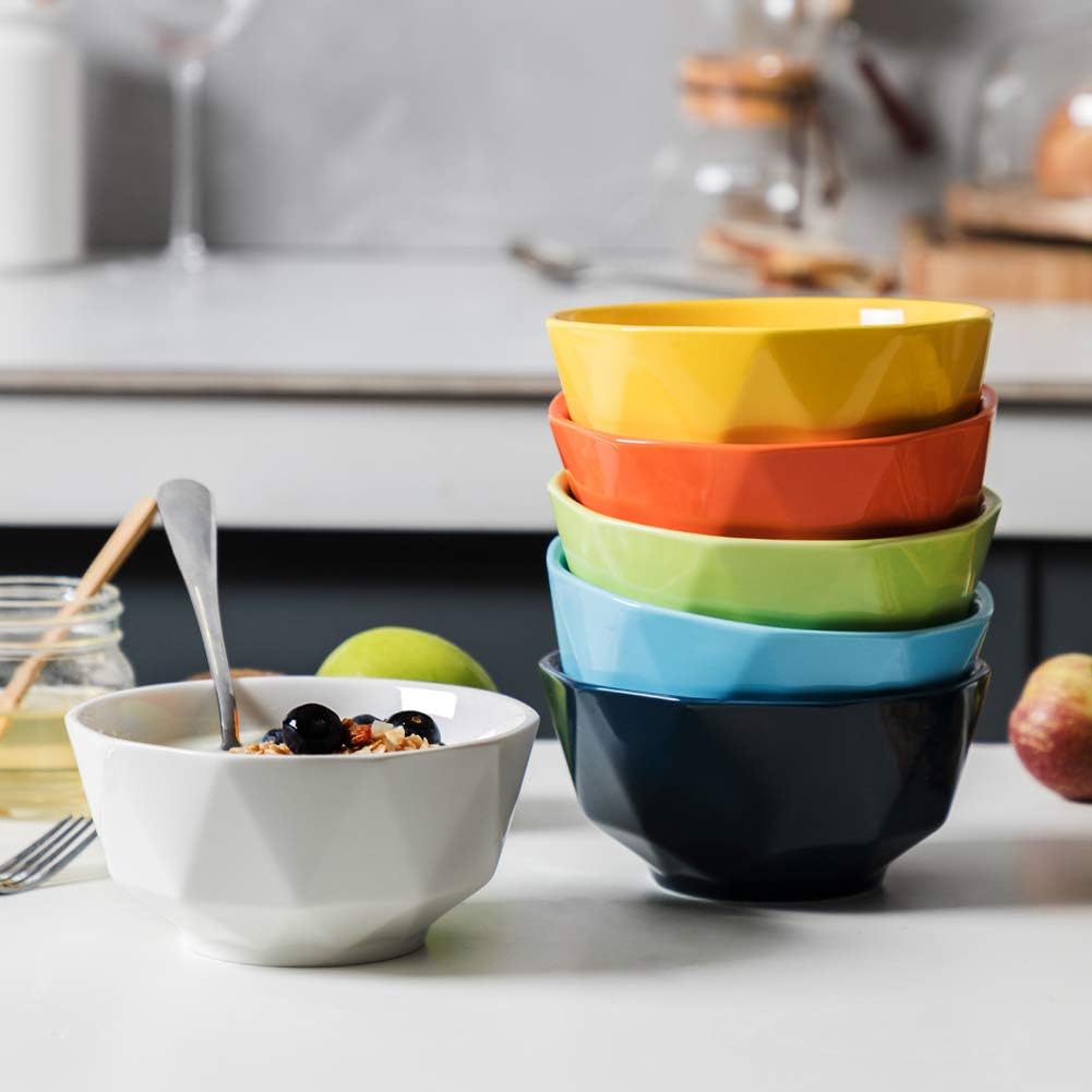  | SWEEJAR Porcelain Bowls Geometric Design 23 Oz for Cereal, Nuts, Soup, Side Dishes, Pasta, Ceramic Serving Bowls Stack Well for Kitchen Counter - Set of 6 (Multi): Cereal Bowls