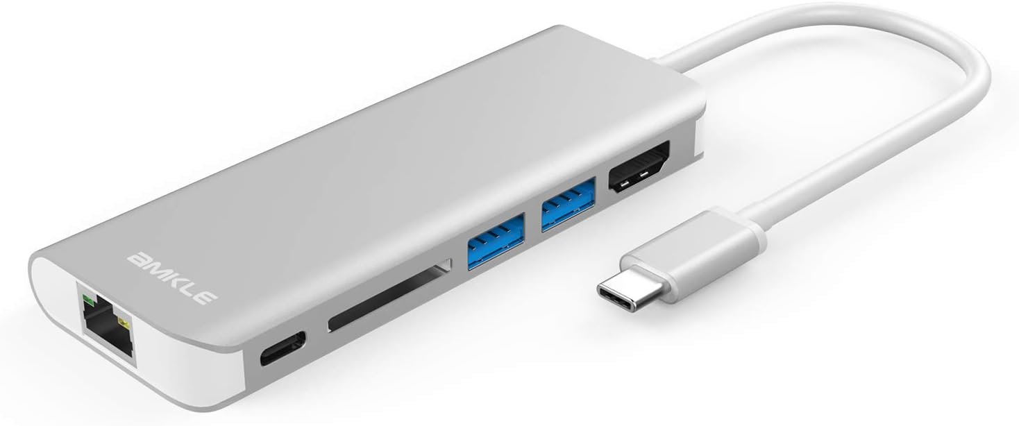USB C Hub,6 in 1 Type C Adapter with Gigabit Ethernet,4K HDMI,Type C Charging Port,MicroSD/SD Card Reader, 2 USB 3.0 ports for MacBook Pro & Google Chromebook & and more Type C Laptops