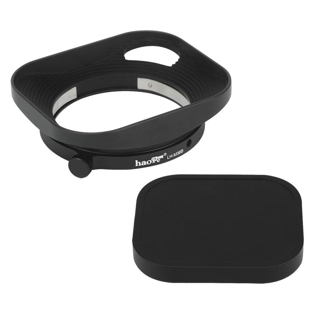 Haoge LH-M36B Square Metal Lens Hood Hollow Out Designed with Metal Cap for Leica Summicron 35mm f2, Summicron M 35mm f2, Summicron-M 35mm f2 ASPH and Elmarit-M 28mm f2.8 ASPH Lens Black