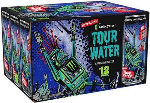 MONSTER TOUR WATER BY MONSTER ENERGY, SPARKLING DEEP WELL WATER, 16OZ (PACK OF 12)