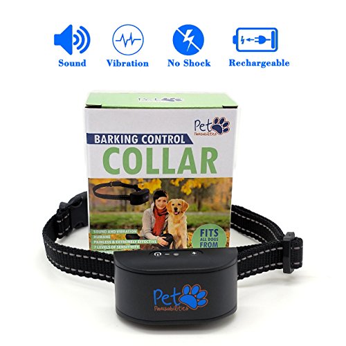 NO SHOCK Rechargeable Water Resistant Bark Collar for 6-120lb dogs, Extremely Effective Bark Collar with no pain or harm, 7 Different bark sensitivity levels, Bark Collar Vibration, Neck size 6-24in
