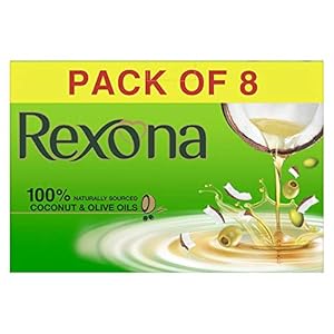 Rexona Coconut and Olive Oil Soap For Silky Smooth Skin, 150 g (Pack of 8)