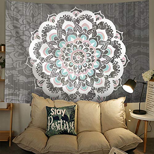 Blue Lotus Mandala Tapestry Wall Hanging Large Grey, Psychedelic Flower Bohemian Hippie Tapestries Wall Decor, 60x80