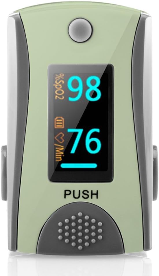 Fingertip Pulse Oximeter Oximetry Blood Oxygen Saturation Monitor with Carrying Batteries and Lanyard (Green)