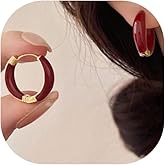 Red Enamel Small Hoop Earrings for Women,Cute Colourful Geometric Round Huggie Earrings,Delicate Dripping Oil Loop Earring