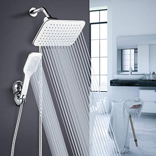 Shower Head Combo, Baban Adjustable High Pressure Rainfall Showerhead & Elegant Handheld Shower Head Combo with Strong Suction Cup Holder, 3-Way Water Diverter, 1.5M Stainless Steel Hose, Teflon Tape