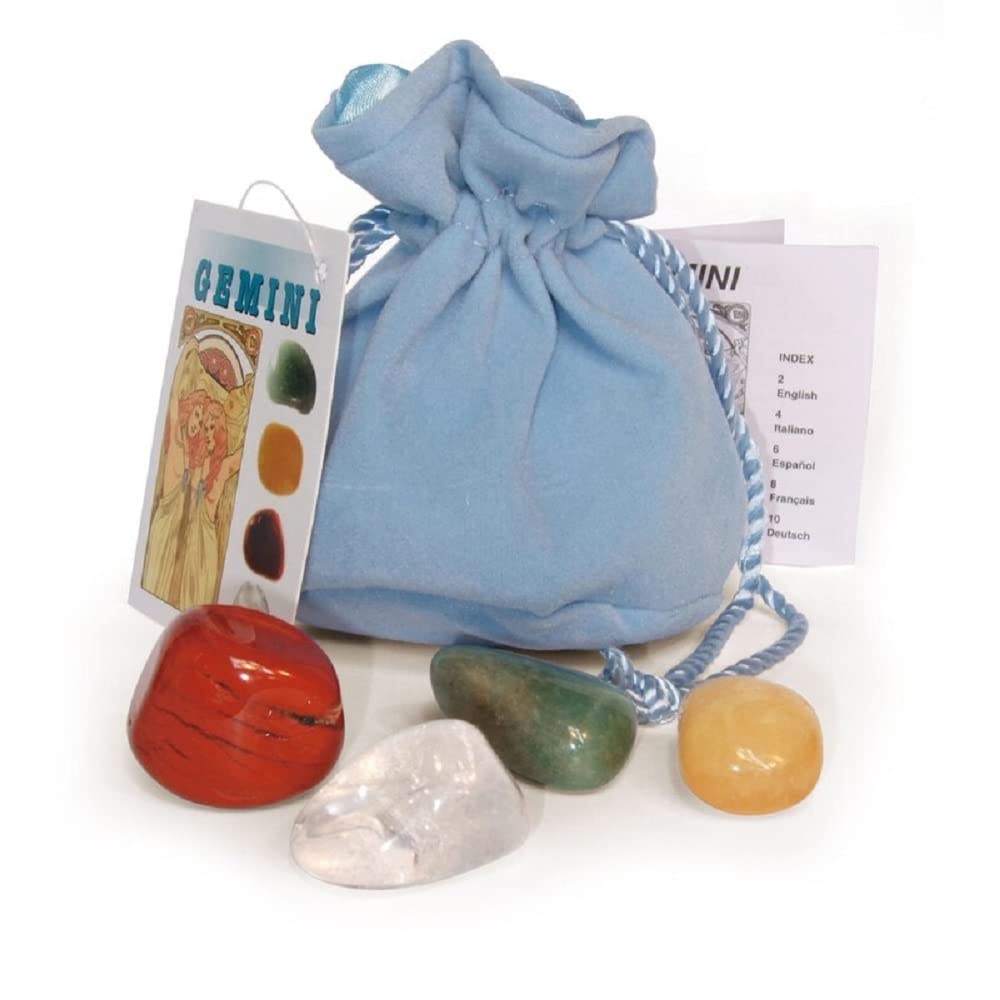 Gemini Crystals Tumblestone Set - Aventurine, Orange Calcite, Red Jasper, Rock Crystal - Reiki Charged - Star Sign Zodiac