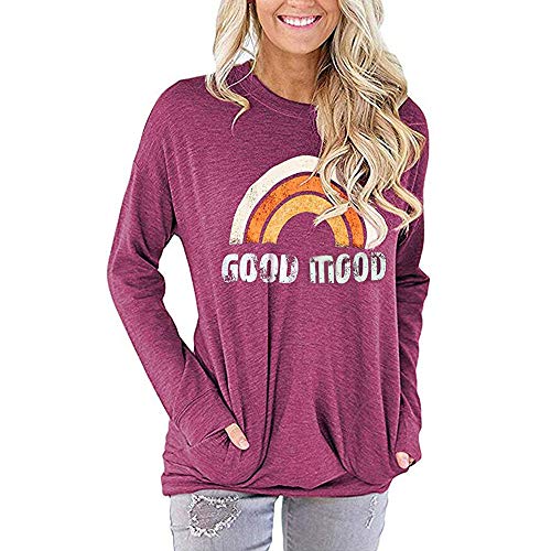 Women's Long Sleeve Tops,LuluZanm Sale! Ladies Autumn Winter Round Neck Blouse Rainbow Pringting Pullover