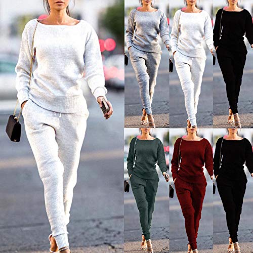 Dreamyth-Winter 2Pcs Women Solid Tracksuit Sweatshirt Regular Sleeve Long Pants Sport Lounge Wear Suit Sets (White, S:Bust:98cm/38.6'') - Thumbnail 3