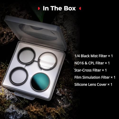 SMALLRIG Kit de Filtros para DJI Osmo Action 5 Pro/4 - Set 5 en 1 (Niebla Negra 1/4, ND16/CPL, Estrella, Simulador de Película) con Funda de Silicona, Montaje Snap-On, Vidrio de Alúmina - 5412