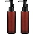 2PCS 100ML/3.4oz Empty Amber Frosted Glass Lotion Pump Bottle Jars with Black Pump Top Cosmetic Makeup Packing Storage Container for Essential Oil Emulsion Essence