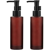 ericotry 2PCS Frosted Glass Pump Bottles Soap Dispensers Toiletries Bottle Container with Black Pumps for Lotion Liquid Essential Oil Makeup Removel Oil Shampoo (100ML/3.4oz, Wine Red)