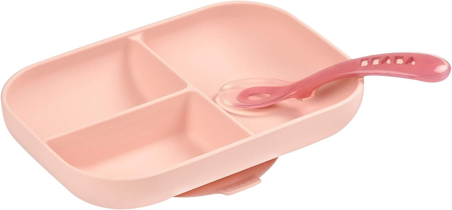 Béaba, Baby Suction Plate, Silicone Divided Plate with Suction Cup + Silicone Spoon, Sticks to the table/high chair Tray - Image 4
