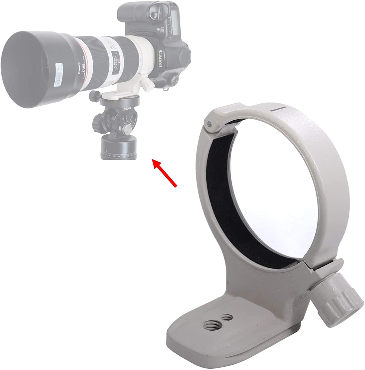 iShoot Lens Support Collar Tripod Mount Ring Compatible with Canon EF 70-200mm f/4L USM, EF 70-200mm f/4L IS USM, EF 400mm f/5.6 L USM, EF 80-200mm f/2.8L,Bottom is Arca Fit Camera Quick Release Plate