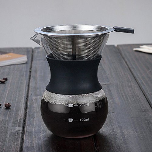 Glass Classic Coffee Pot 200/400ML Pour Over Coffeemaker With Steel Filter Percolator Drinkware Kitchen Accessories Coffee Tools Katoot (400ML)