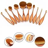 Oval Toothbrush Makeup Brush Set, 10pcs Deluxe Rose Gold Toothbrush Make-up Brushes Powder Foundation Contour with Case Box