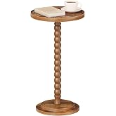 HOOBRO Small Side Table, Drink Table, Round End Table with Accent Pedestal | Circle Side Table for Small Space, Living Room, Bedroom, Rustic Wooden Nightstand with Anti Spill Edge, No-Tool Assembly