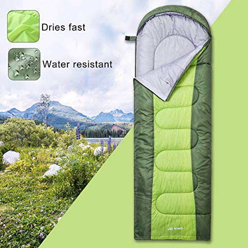 SEMOO Sleeping Bag, Portable Lightweight Water Resistant Temp Rating 42.8F/6C, Comfort 3 Season Envelope Sleeping Bags with Compression Sack Green
